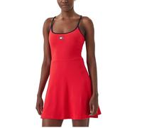 Spaghettikleid TOMMY JEANS "TJW F&F STRAPPY BADGE DRESS", Damen, Gr. XS (34), N-Gr, rot alert, Feinripp, Obermaterial: 95% Baumwolle, 5% Elasthan, unifarben mit Farbeinsatz, figurbetont mini, tiefer R