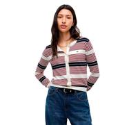 Strickjacke TOMMY JEANS "TJW ESSENTIAL CREW NECK CARDIGAN", Damen, Gr. S (36/38), bunt (lavish rot, stripe), Strick, Obermaterial: 100% Baumwolle, gestreift, regular fit normal, Rundhals, Rippstrickbü