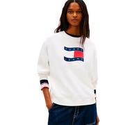 Sweatshirt TOMMY JEANS "TJW BXY WAVY FLAG CREW EXT", Damen, Gr. S (36), ecru, Sweatware, Obermaterial: 100% Baumwolle, bedruckt, lässig geschnitten normal, Rundhals, Rippbündchen, Sweatshirts Sweatshi