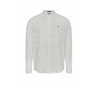 Tommy Jeans Herren Hemd Linen Mix ohne Kragen, Weiß (Ecru Stripes), L