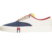 Sneaker TOMMY JEANS "ARCHIVE VULC Y2K COLOR BLOCK", Herren, Gr. 44, weiß, blau, Baumwolle, Schuhe Sneaker, Freizeitschuh, Halbschuh, Schnürschuh im auffälligen Kontrastlook (68349914-44) weiß, blau