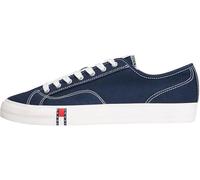 Sneaker TOMMY JEANS "ARCHIVE VULC Y2K", Herren, Gr. 44, dunkelblau, Baumwolle, unifarben, Schuhe Sneaker, Freizeitschuh, Halbschuh, Schnürschuh mit Logoflagge im Plateau (29786603-44) dunkelblau