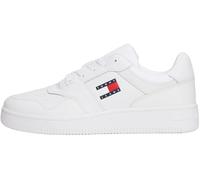 Sneaker TOMMY JEANS "TJM RETRO BASKET ESS", Herren, Gr. 43, weiß, Leder, Textil, unifarben, sportlich, Schuhe, Freizeitschuh, Halbschuh, Schnürschuh mit Schaftrandpolsterung (20000007-43) weiß