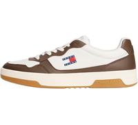 TOMMY JEANS Herren Cupsole Sneaker Essential aus Leder, Mehrfarbig (Ivory/Velvet Brown), 40