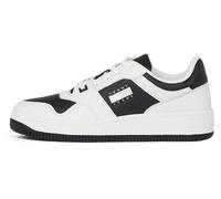 Plateausneaker TOMMY JEANS "TJM RETRO BASKET CUPSOLE TUMBLE" Gr. 46, schwarz-weiß (weiß, schwarz), Herren, Leder, Lederimitat, Textil, kontrastfarbene Details, Schuhe, Freizeitschuh, Halbschuh, Schnür
