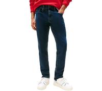 Gerade Jeans TOMMY JEANS "Scanton Slim", Herren, Gr. 33, Länge 34, denim blau schwarz, Denim/Jeans, Obermaterial: 98% Baumwolle, 2% Elasthan, casual, slim fit lang, Jeans, Mit Markenlabel aus Leder hi