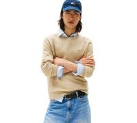 Rundhalspullover TOMMY JEANS "TJM SLIM ESSENTIAL LIGHT SWEATER", Herren, Gr. S, beige (silt), Strick, Obermaterial: 100% Baumwolle, Rundhals, Pullover Rundhalspullover, mit Flag-Patch (98726613-S) sil