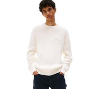 Strickpullover TOMMY JEANS "TJM SCRIPT CHUNKY", Herren, Gr. M, weiß (ancient weiß), Grobstrick, Obermaterial: 100% Baumwolle, unifarben, hüftbedeckend, Rundhals, Rippbündchen, Pullover, Regular Fit, R