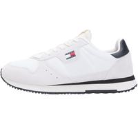Sneaker TOMMY JEANS "TJM EVA RUNNER LEATHER", Herren, Gr. 46, ecru, schwarz, Textil, Veloursleder, kontrastfarbene Details, Schuhe Sneaker, Freizeitschuh, Halbschuh, Schnürschuh mit seitlicher Logofla