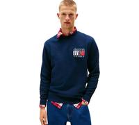 Sweatshirt TOMMY JEANS "TJM RWB FLAG", Herren, Gr. L, blau (schwarz night navy), Sweatware, Obermaterial: 100% Baumwolle, Rundhals, Rippbündchen, Sweatshirts Sweatshirt, Rundhals, regular fit, Print,