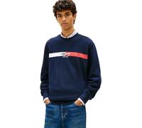 Sweatshirt TOMMY JEANS "TJM REGULAR SIGN STRIPE", Herren, Gr. 3XL, schwarz night navy, Sweatware, Obermaterial: 100% Baumwolle, unifarben, regular fit normal, Rundhals, eingesetzt Rippbündchen, Sweats