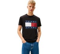 Tommy Jeans Herren-T-Shirt, kurzärmelig, Baumwolle, Grafik, mit großem Flaggen-Logo, Schwarz, Mittel