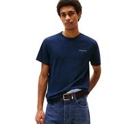 T-Shirt TOMMY JEANS "TJM SLIM LINEAR CHEST TEE EXT", Herren, Gr. L, blau (schwarz night navy), Single Jersey, Obermaterial: 100% Baumwolle, unifarben, casual, regular fit normal, Rundhals, Kurzarm ein