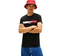 T-Shirt TOMMY JEANS "TJM REGULAR FIT SIGNATURE STRIPE", Herren, Gr. M, schwarz, Single Jersey, Obermaterial: 100% Baumwolle, unifarben, regular fit normal, Rundhals, eingesetzt abgesteppte Kante, Shir