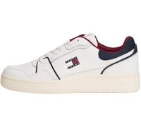 Sneaker TOMMY JEANS "TJM RETRO BASKET", Herren, Gr. 44, weiß, rot, blau, Leder, Lederimitat, Schuhe Sneaker, Freizeitschuh, Halbschuh, Schnürer mit Lochmuster (91568851-44) weiß, rot, blau
