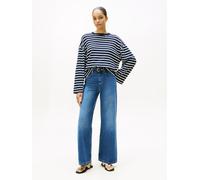 High-waist-Jeans TOMMY HILFIGER "DNM FLO WIDE LEG HW", Damen, Gr. 33, Länge 30, blau (mid blau), Denim/Jeans, Obermaterial: 100% Baumwolle, unifarben, casual, weit, Jeans (79603714-33) mid blau