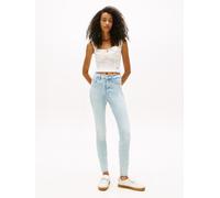 Skinny-fit-Jeans TOMMY JEANS "Sylvia High Rise Skinny", Damen, Gr. 29, Länge 32, blau (denim light), Denim/Jeans, Obermaterial: 92% Baumwolle, 6% Elastomultiester, 2% Elasthan, unifarben, skinny fit k