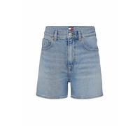 Shorts TOMMY JEANS "MOM SHORT BI0112", Damen, Gr. 31, N-Gr, blau (denim light), Denim/Jeans, Obermaterial: 81% Baumwolle, 18% Lyocell, 1% Elasthan, unifarben, casual, normal kurz, Hosen, mit Logo-Badg