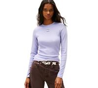 Tommy Jeans Langärmeliges Geripptes Damen-T-Shirt mit gesticktem Flaggen-Detail, Periwinkle Dusk, Mittel