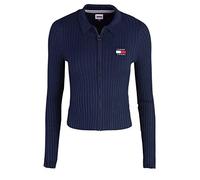 TOMMY JEANS Langarm Sweatjacke Hemdkragen Ripp-Struktur Cropped navy