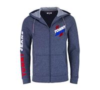 TOMMY JEANS Langarm Sweatjacke Kapuze meliert Schrift-Print dunkelblau