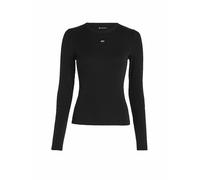Langarmshirt TOMMY JEANS "TJW SLIM ESSENTIAL RIB LS", Damen, Gr. XS (34), schwarz, Rippware, Obermaterial: 95% Baumwolle, 5% Elasthan, unifarben, casual, slim fit hüftlang, Rundhals, Langarm eingesetz