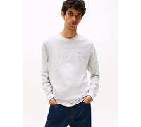Langarmshirt TOMMY JEANS "TJM SLIM CHEST LINEAR LS TEE EXT", Herren, Gr. L, grau (lt grau htr), Single Jersey, Obermaterial: 100% Baumwolle, casual, regular fit normal, Rundhals, Langarm eingesetzt Ri
