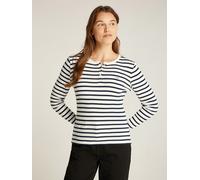 Langarmshirt TOMMY JEANS "TJW SLM BUTTON RIB C-NECK LS EXT" Gr. XL (42), blau (navy, weiß), Damen, Rippware, Obermaterial: 100% Baumwolle, gestreift, Shirts, mit Logostickerei (34378126-XL) navy, weiß