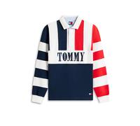 Langarm-Poloshirt TOMMY JEANS "TJM RELAXED FIT ARCHIVE RUGBY", Herren, Gr. L, schwarz night navy, Jersey, Obermaterial: 100% Baumwolle, colorblocking, gestreift, relaxed fit normal, Rundhals, eingeset