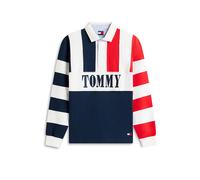 Langarm-Poloshirt TOMMY JEANS "TJM RELAXED FIT ARCHIVE RUGBY", Herren, Gr. XL, schwarz night navy, Jersey, Obermaterial: 100% Baumwolle, colorblocking, gestreift, relaxed fit normal, Rundhals, eingese