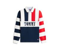 Langarm-Poloshirt TOMMY JEANS "TJM RELAXED FIT ARCHIVE RUGBY", Herren, Gr. XXL, schwarz night navy, Jersey, Obermaterial: 100% Baumwolle, colorblocking, gestreift, relaxed fit normal, Rundhals, einges
