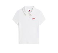 Poloshirt TOMMY JEANS "TJW SLIM RIB SCRIPT POLO", Damen, Gr. L (42/44), ecru, Single Jersey, Obermaterial: 95% Baumwolle, 5% Elasthan, unifarben, slim fit normal, Rundhals, Shirts, Baumwollmischung, s