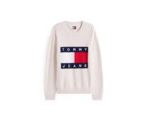 Strickpullover TOMMY JEANS "TJM MELANGE FLAG SWEATER", Herren, Gr. XXL, weiß (ancient weiß htr), Sweatware, Obermaterial: 100% Baumwolle, casual, hüftbedeckend, Rundhals, Langarm Rippbündchen, Pullove