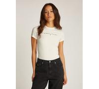 Tommy Jeans Damen T-Shirt Kurzarm Linear Slim Fit, Elfenbein (Ancient White), L