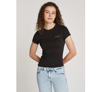 Tommy Jeans Damen T-Shirt Kurzarm Slim Fit Linear Rundhalsausschnitt, Schwarz (Black), L
