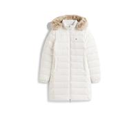 Steppmantel TOMMY JEANS "TJW ESSENTIAL HOODED DOWN COAT", Damen, Gr. M (38), beige (ecru), Web, Obermaterial: 100% Nylon, unifarben, regular fit hüftbedeckend, Rippbündchen, Mäntel, mit Fellimitat, Lo