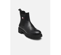 Chelseaboots TOMMY JEANS "TJW CHELSEA LEATHER BOOT", Damen, Gr. 40, schwarz, Leder, modisch, Schuhe, Blockabsatz, Schlupfboots, Stiefelette mit typischer Logoflagge (51495300-40) schwarz