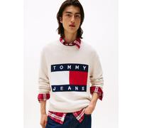 Strickpullover TOMMY JEANS "TJM MELANGE FLAG SWEATER", Herren, Gr. XXL, weiß (ancient weiß htr), Sweatware, Obermaterial: 100% Baumwolle, casual, hüftbedeckend, Rundhals, Langarm Rippbündchen, Pullove