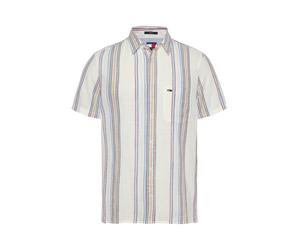 Tommy Jeans - Strukturiertes Regular Fit Kurzarm-Hemd beige/blau/weiß - Gr. - S