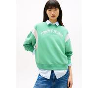 Sweatshirt TOMMY JEANS "TJW BXY VARSITY CREW", Damen, Gr. S (36), tropical tide, Sweatware, Obermaterial: 100% Baumwolle, unifarben, Rundhals, Sweatshirts Sweatshirt (12101124-S) tropical tide