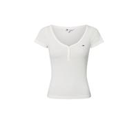 Kurzarmshirt TOMMY JEANS "TJW SLIM HENLEY WAFFLE SS", Damen, Gr. XS (34), beige (ecru), Single Jersey, Obermaterial: 58% Baumwolle, 39% Polyester, 3% Elasthan, unifarben, casual, figurbetont, Kurzarm,