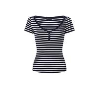 Kurzarmshirt TOMMY JEANS "TJW SLIM HENLEY WAFFLE SS", Damen, Gr. S (36), blau (schwarz night navy, stripe), Single Jersey, Obermaterial: 58% Baumwolle, 39% Polyester, 3% Elasthan, gestreift, casual, f