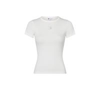 Kurzarmshirt TOMMY JEANS "TJW SLIM BADGE RIB TEE", Damen, Gr. XS (34), beige (ecru), Single Jersey, Obermaterial: 95% Baumwolle, 5% Elasthan, unifarben, casual, slim fit kurz, Rundhals, Kurzarm abgest