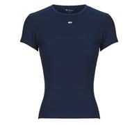 T-Shirt TOMMY JEANS "Slim Essential Rib Shirt, Rippshirt Rundhalsshirt" Gr. S (36), blau (dark night navy) Damen Shirts (85890332-S) dark night navy
