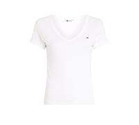 Tommy Jeans Damen T-Shirt Kurzarm Slim Rib V-Ausschnitt, Weiß (White), XL