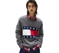 Strickpullover TOMMY JEANS "TJM MELANGE FLAG SWEATER", Herren, Gr. XL, schwarz (schwarz htr), Sweatware, Obermaterial: 100% Baumwolle, hüftbedeckend, Rundhals, Rippbündchen, Pullover, Regular Fit, Run