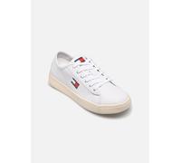 Plateausneaker TOMMY JEANS "TJW LIGHTWEIGHT COURT SNEAKER", Damen, Gr. 39, weiß, Leder, unifarben mit Farbeinsatz, Schuhe Plateausneaker, Freizeitschuh, Halbschuh, Schnürschuh mit plakativer Logoflag