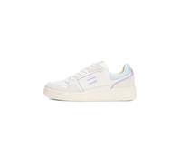 Keilsneaker TOMMY JEANS "TJW RETRO BASKET SNEAKER", Damen, Gr. 37, blau (ecru, hellblau), Leder, Lederimitat, Schuhe, Schnürschuh, Halbschuh, Freizeitschuh mit seitlicher Logoflagge (93661706-37) ecru