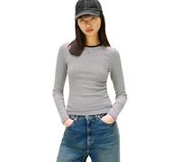 Langarmshirt TOMMY JEANS "TJW SLIM ESSENTIAL RIB LS", Damen, Gr. S (36), schwarz, ecru stripe, Rippware, Obermaterial: 95% Baumwolle, 5% Elasthan, gestreift, slim fit hüftlang, Rundhals, eingesetzt ab