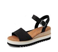 TOMS Damen Diana Espadrille Plateau Keilsandale, Schwarz Leder, 38.5 EU